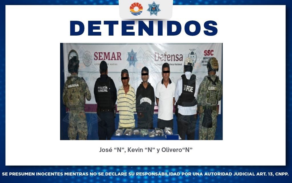 DETIENEN A TRES HOMBRES POR NARCOMENUDEO EN LA SM 254