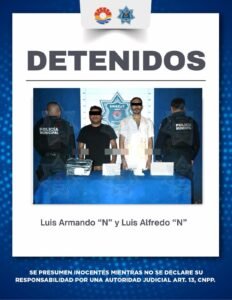 Policía detiene a dos sujetos por robo a casa habitación.