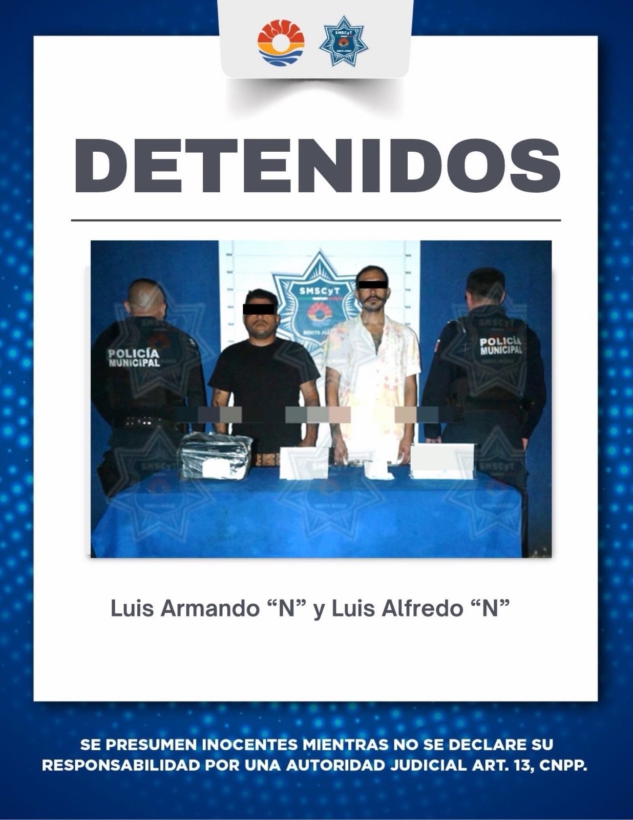 Policía detiene a dos sujetos por robo a casa habitación.